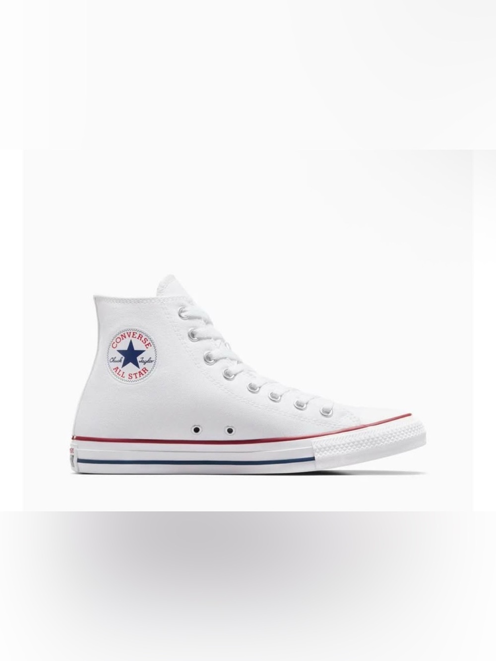 Converse Chuck Taylor High Top Sneakers - White with Red & Blue Trim - size 6
